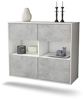 Dekati Sideboard Richmond hängend (92x77x35cm) Korpus Weiss matt - Front Beton Optik - Push to Open