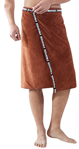 Men’s Bath Wrap Towel Soft Cozy Water Absorbent Shower Bathing Towel Cover Up Bathrobe Adjustable Snap on Closure for Home Gym Spa Beach Pool Sauna (Coffee)