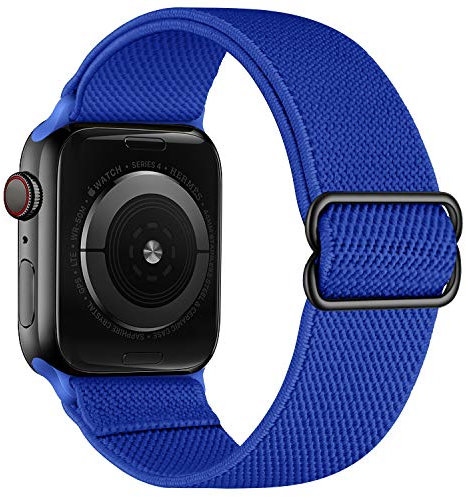 OXWALLEN Stretch Solo Loop Band Compatible with Apple Watch 9/8/7/6/5/4/3 SE 2/1 41mm 40mm 38mm, Adjustable Stretchy Elastic Nylon Braided Stretches Sport Strap for iWatch Women Men, Royal Blue