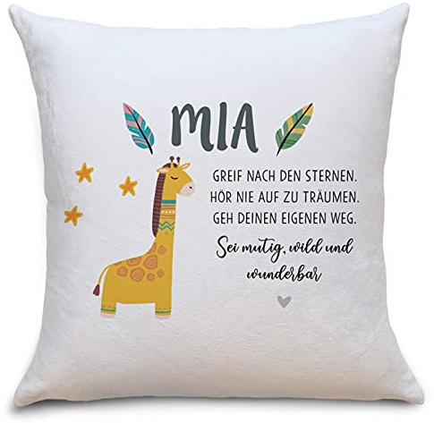 OWLBOOK Giraffe Boho Flauschige Kissenhülle mit Spruch Personalisiert mit Namen Geschenke Geschenkideen für Schwester zum Geburtstag Geburt Baby Mädchen