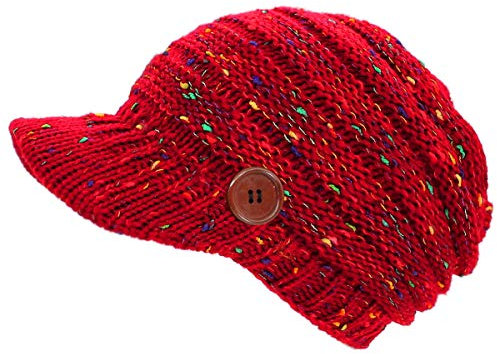 dy_mode Schirmmütze Damen Strickmütze Mütze mit Holzknopf - A080 (A317-Rot)