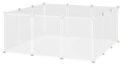 PawHut Freilaufgehege Laufgitter DIY Freigehege Gittergehege Absperrgitter Kleine Haustiere Laufstall für Innen 12 Platten Weiß Metall PP-Harz 105 x 105 x 45 cm