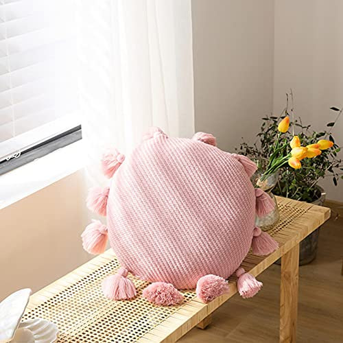 EXQULEG Boho Kissen mit Quaste, Rund Gestrickte Dekokissen Füllkissen, Gewebt Zierkissen Wurfkissen für Bett- und Couch Sofa Kissen (Rosa)