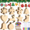 MUOIVG Weihnachtsdeko 100 Stücke Holz Weihnachtsanhänger Tannenschmuck DIY Weihnachtsdekoration Scrapbooking Scheiben Weihnachtsbaum Mit Glöckchen Und Juteseil Zum Selbst Bemalen