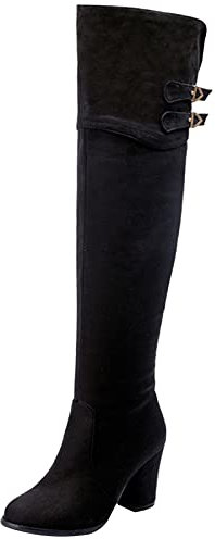 MJIASIAWA Donna Sopra Il Ginocchio Inverno Tacco A Blocco Equestrian Zip Boots Closed Toe Comfy Sopra Il Ginocchio Moda Stivali Equitazione Fibbia Nero Numero 45 EU/47 Asiatico