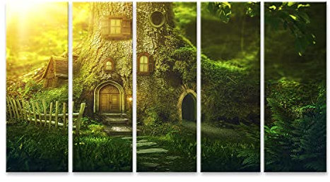 islandburner Tableau sur toile Cabane dans les arbres fantastique Forêt profonde Cadre Affiche Poster Murale Tableaux