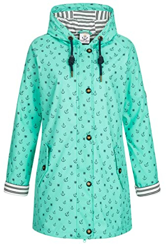 Ankerglut Damen Damen Friesennerz Regenmantel Regenjacke mit Kapuze Wasserdicht Wetterfest Windbreaker Übergangsjacke #Ankerglutzauber Regenjacke