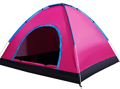 WHYUNM26 190T PU Pop-Up-Familienzelt Sofortiger Aufbau Belüftetes Wasserdichtes Zelt Ultraleichtes Tragbares Zelt für Camping Wandern Bergsteigen,Pink