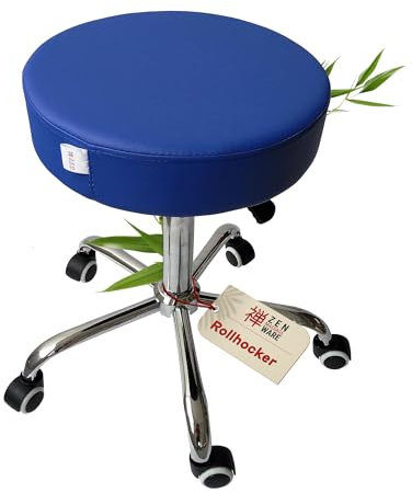 Zen – Rollhocker mit Rollen – ergonomischer Hocker – Drehhocker höhenverstellbar – ideal als Arbeitshocker, Massagehocker, Bürohocker, Praxis Arzthocker, Kosmetikhocker, Friseurhocker (Blau)