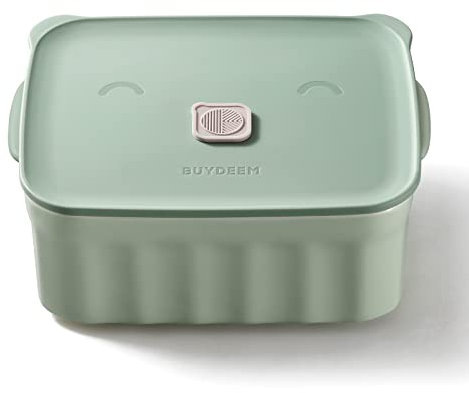BUYDEEM Ceramic Food Storage Container with Airtight Lid, 28 oz Bento Lunch with Airlock Lid, Stackable Bento Box Microwaveable, Reusable and Dishwasher Safe, for Office Work and Travel, Cozy Greenish