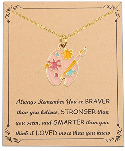 BNQL Artist Palette Necklace Painter Gifts Art Lovers Gifts Paint Brush Necklace Jewelry Gifts for Art Students Teacher, L, Stainless Steel, No Gemstone