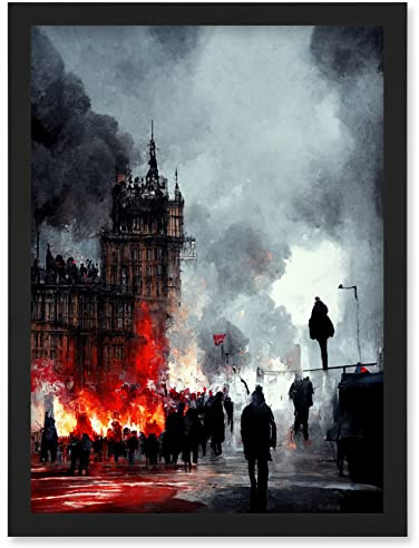 Doppelganger33 LTD Anarchy Civil Unrest Punk Rioting UK Houses Parliament Artwork Framed Wall Art Print A4