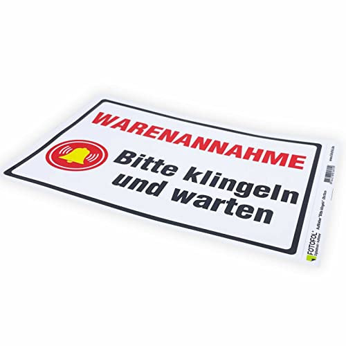 Aufkleber Warenannahme - Bitte klingeln und warten - Hinweisaufkleber für den Innen- und Außenbereich - Folie selbstklebend (BITTE KLINGELN_29x20cm_Style4)