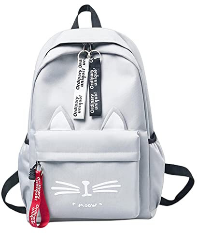 KOOBS Schulrucksack Süße Cartoon -Katzen -Ohr -Schultaschen Für Teenager -Mädchen Nylon Rucksack Schulbag Frauen Famale Student Bookbag-Gray