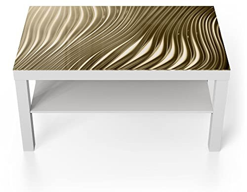 DEQORI Glastisch | weiß groß 90x50 cm | Motiv Goldenes Rillendesign | ausgefallener Beistelltisch aus Glas | Hochglanz Couchtisch fürs Wohnzimmer | moderner Couch Tisch mit Design