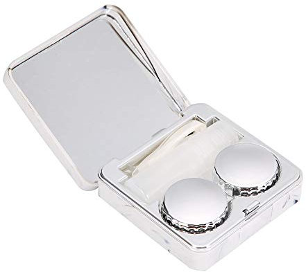 Portable Marble Surface Mirror Square Soaking Contact Lens Case (Silver)