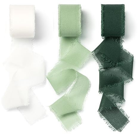 AOKSUNOVA Chiffonband 2,5cm Schleifenband Chiffon Geschenkband Hochzeit Salbei Grün Weiss Dunkelgrün