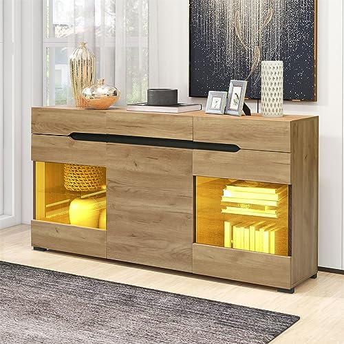Sweiko Commode LED Moderne avec Beaucoup D'espace de Rangement pour Votre Espace de Vie Meuble Buffet Meuble Commode de Salon Moderne 3 Portes 3 Tiroirs