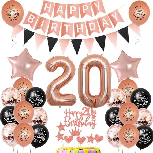 20. Geburtstag Dekoration,rosegold Tortendeko Geburtstag 20 Jahre Frauen,Party Deko 20 Frau Schwarz rosegold ,Tortendeko 20. Frauen,Geburtstagsdeko 20 Jahre Frau Mädchen