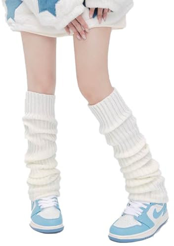 ZKGYUS 1 Paio Scaldamuscoli in Cotone da Donna, Caldo e Confortevole, Calze al Ginocchio, Alze Lunghe per Calze Sportive Casual da Festa, Taglia Unica (Bianco)