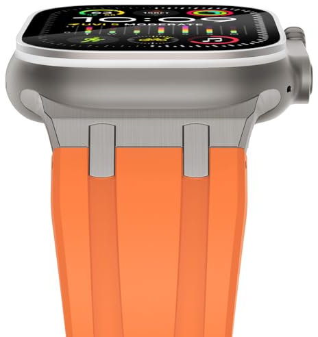NewWays kompatibel mit Apple Watch Armband 49mm 46mm 45mm 44mm 42mm(Serie 1 2 3), Silikon Sport Armband für iWatch Ultra 2/Ultra Series 10/9/8/7/6/5/4/3/2/1/SE Herren Damen,Orange/Titan Stecker
