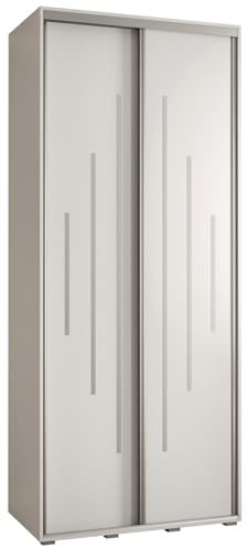 MEBLE KRYSPOL Davos 12 100 Schrank mit Zwei Schiebetüren für Schlafzimmer - Moderner Aufbewahrungsschrank mit Kleiderstange und Regalen - 235,2x100x45 cm - Weiß Weiß Silber