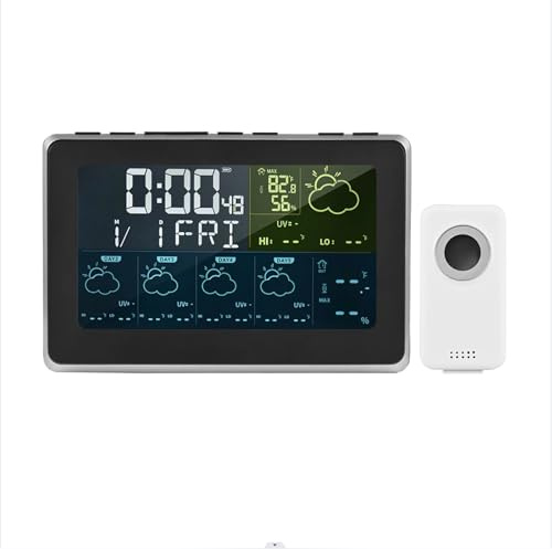 Tuya WiFi Smart LCD Stazione meteorologica Controllo APP Digitale, Termometro per interni ed esterni, Display a colori, Orologio atomico digitale, Temperatura e umidità, Calendario