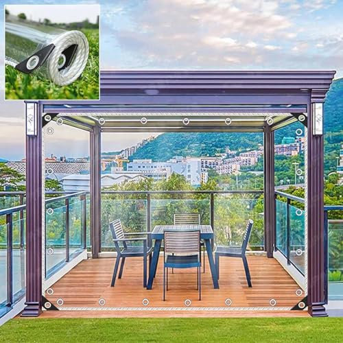 KOOEIN Transparent Tarpaulin Waterproof, Heavy Duty Protective Tarpaulin, 0.35mm Thick, Outdoor Pvc Plastic Tarp Curtains, Gazebo Pergola Carport Side Panels, Clear Plant Covers,C-2.4×2.7m/7.9×8.9ft