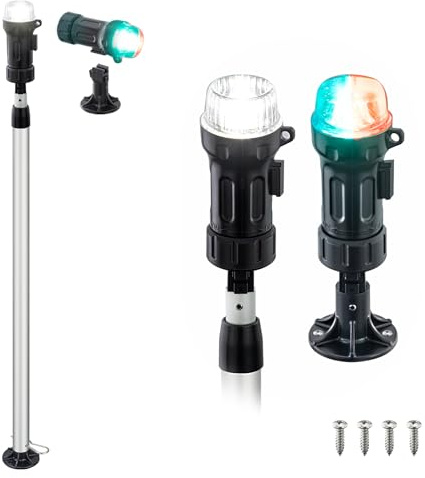 CLGMarine Telescoping Boat Navigation Light Kit, 30-52.4 Inches, White/Red/Green, 3AAA Battery Operated