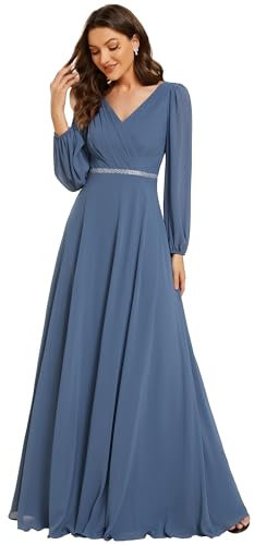 Ever-Pretty Bridesmaid Dresses V Neck Long Style Dresses for Women Wedding Guest Dusty Navy 10