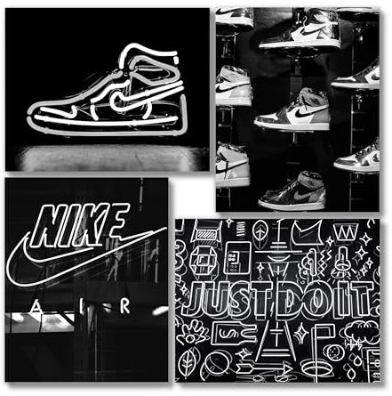 Sneaker-Poster (ungerahmt, 20,3 x 25,4 cm), Hypebeast, Wandkunst, Schuhdekoration, Sneakerhead, Raumdekoration, Air AJ, Teenager, Jungenzimmer, Mädchenzimmer, Wandkunstdrucke – schwarze und