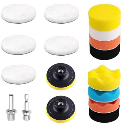 17 Piezas Kit Pulido Coche, Esponja Pulir para Coche, Kit de Discos para Pulido de Coche, Almohadilla de Pulido, Almohadillas de Pulido con Taladro Adaptador, para el Coche Encerado Lijado