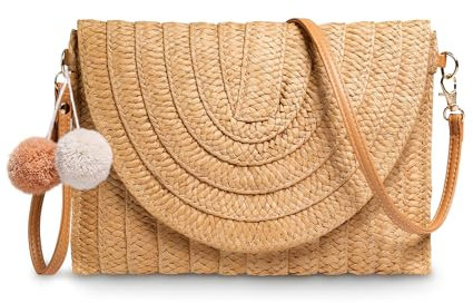 BTHRORO Sacs à Main Portés épaule pour Femme, Sac en Paille Vintage Sac à Main de Plage d'été Tissés, Portable Sac Bandouliere en Crochet avec Bandoulière Réglable