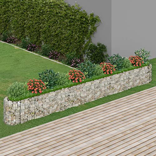 Rantry Haus Gabione mit erhöhtem Bett aus verzinktem Stahl Gabione Hochbett Zaun Garten Blumenkasten Gabione aus Stahl Metall Blumenkasten Große Gabione 470 x 50 x 50 cm Haus Möbel