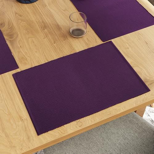 Encasa XO Platzsets Esstisch Set von 6 | Lila | Fein gerippte Baumwoll-Tischunterlage | Größe 48x32 cm | Maschinenwaschbar