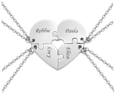 Jovivi Personalisierte Freundschaftsketten für 4 Herz Puzzel Anhänger mit Gravur BFF Ketten Freundschaft Schwester Familie Geschenke