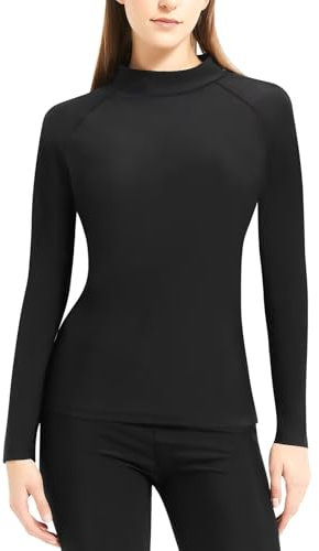 TERODACO Rash Vest Women Quick Dry SPF50 Swim Top Women Long Sleeve Stretchy Rash Guard Ladies Swimsuit Surfing Wetsuit Top,Soft Lightweight Seamless 116 Black M