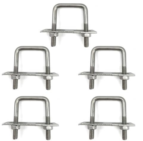 duoyif Perno En Forma De U M6 25x50mm 5Piezas Tornillos En U M6, Pernos En U Cuadrados De Acero Inoxidable M6 Con Tuercas Placa De Marco, M6 U-Pernos Para Fijación De Tubos Placas (M6 25mmx50mm)