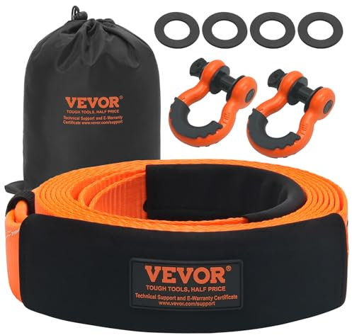 VEVOR Abschleppgurt-Bergeset 76,2 mm x 6,1 m (MBS-16329 kg) Baumschoner-Windengurt, dreifach verstärkte Schlaufe & Schutzhüllen & Aufbewahrungstasche, 3/4 Zoll D-Ring-Schäkel, für LKW, Jeep, SUV, ATV