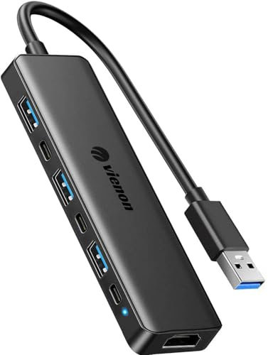 VIENON USB 3.0 to HDMI Adapter (7-in-1), USB 3.0 Hub with HDMI 1080P, USB C Data & Power Ports, Docking Station for Monitor, PC, Laptop, Desktop Support Windows 7/8/10 & Mac OS
