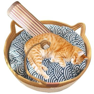 Lit pour Chat en Corde de Coton, nid de Panier pour lit pour Chat | Nid de Chat rafraîchissant avec Queue de Jouet pour Dormir en été,Tapis de lit d'intérieur en Forme de Chaton Respirable pour Chiot