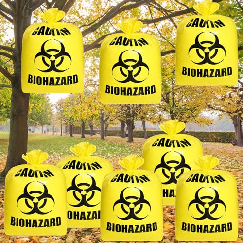 Qilery Lot de 8 grands sacs poubelle d'Halloween en plastique pour pelouse - Pour décoration de fête - Zombie