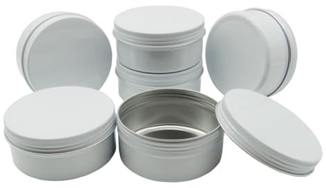 Wopanxye 6pcs 150ml Aluminum Tin Jars with Screw Cap Lids, Empty Refillable Makeup Lip Balm Containers Round Travel Jars Cosmetics Pots, White Metal Cans for Slime Salve Cream Candle Powder Tea Beads