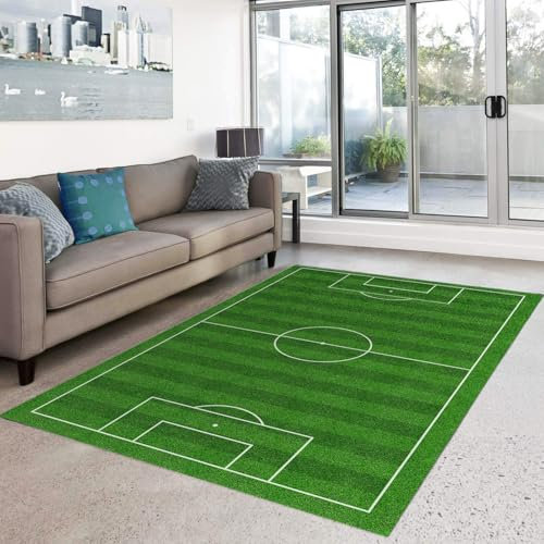 HOSIMA Fußballfeld Teppich, Weiche Bodenmatte, Fußballfeld-Bedruckte Schlafzimmer-rutschfeste Bodenmatte, Kurzflorige Flauschige, Waschbar(150 * 100)