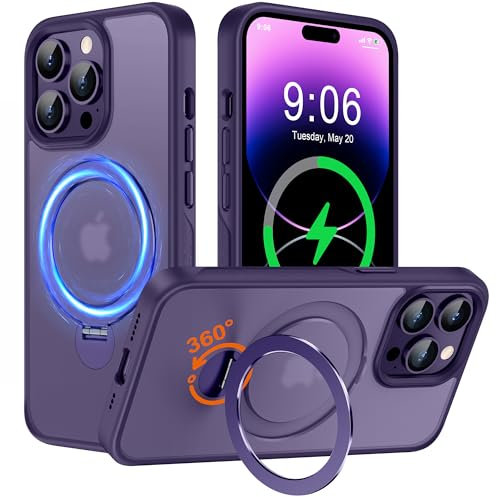 Hülle mit 360° Verstellbarem Ständer für iPhone 14 Pro Max für MagSafe - [Handyhülle Unsichtbarer Magnetisch Ring-Halter] [Militär Stoßfest Schutzhülle] Silikon Rahmen Matt Zurück Case Cover, Lila