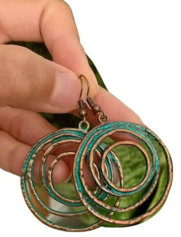 ๑ஐ••۞㊝ ASYMMETRISCHE PATINA RINGE IN KUPFER ۞㊝••ஐ๑ tolle Ohrringe in Patina grünblau