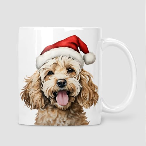 Dogvotion Christmas Mug, Featuring a Cute Cockapoo Wearing a Santa Hat. 11oz Ceramic Mug, for Cockapoo Lovers