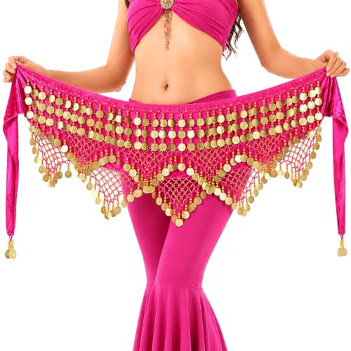 Baisdan Cintura di Danza del Ventre da Donna, Gonna da Danza del Ventre Avvolgente con Monete d'oro, Halloween, Carnevale, Spettacoli