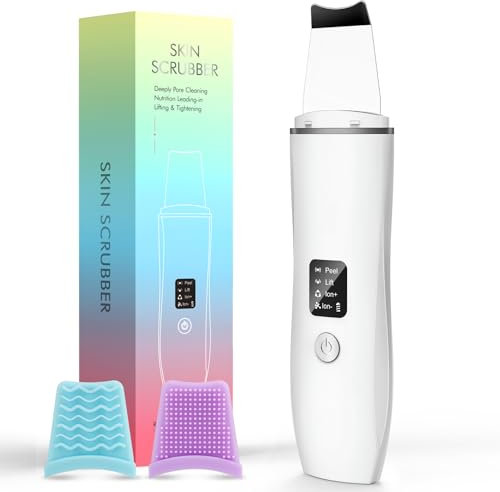 Face Scrubber Ultrasonic Skin Scrubber Blackhead Remover Tool Pore Remover Facial Skin Scrubber Electric for Deep Cleansing 4 Modes Blackhead Remover Rechargeable Include 2 Silicone Covers