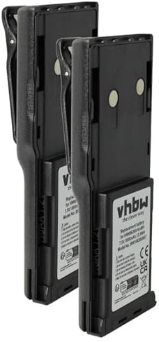 vhbw 2x Battery Replacement for Motorola HNN9628AR, HNN9628A, HNN9628B for Radio, Walkie-Talkie (1800 mAh, 7.5 V, NiMH) + Belt Clip